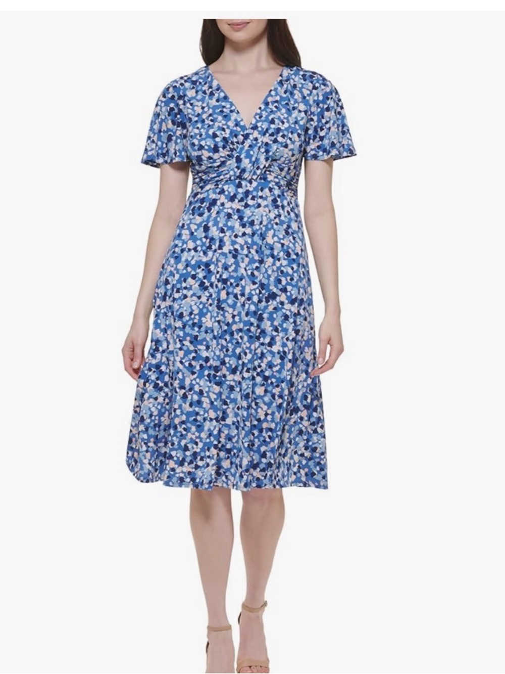 Jessica Howard Blue Floral Faux-Wrap Midi Dress